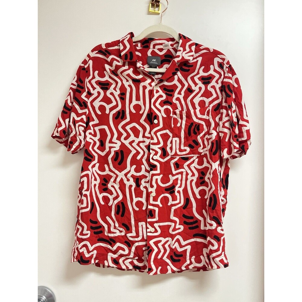 Keith Harring Short Sleeve H&M Button Down Shirt Size Medium